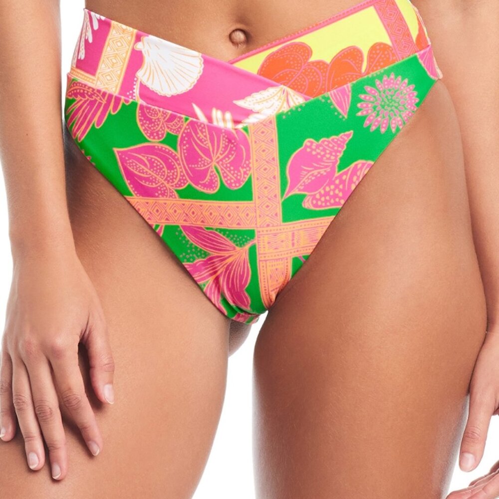 Bar III V-Waist Printed High-Leg Bikini Bottom - Multicolor
